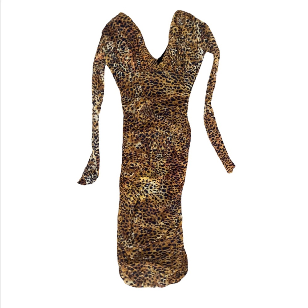 FUZZI Jean Paul Gaultier Dress Long Sleeve Ruched Animal Print XL - Picture 4 of 5